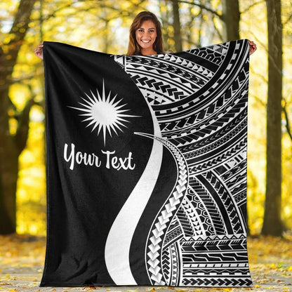 Marshall Islands Custom Personalised Premium Blanket - White Polynesian Tentacle Tribal Pattern