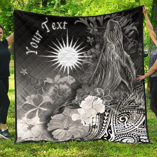 Marshall Islands Custom Personalised Premium Quilt - Humpback Whale with Tropical Flowers (White)