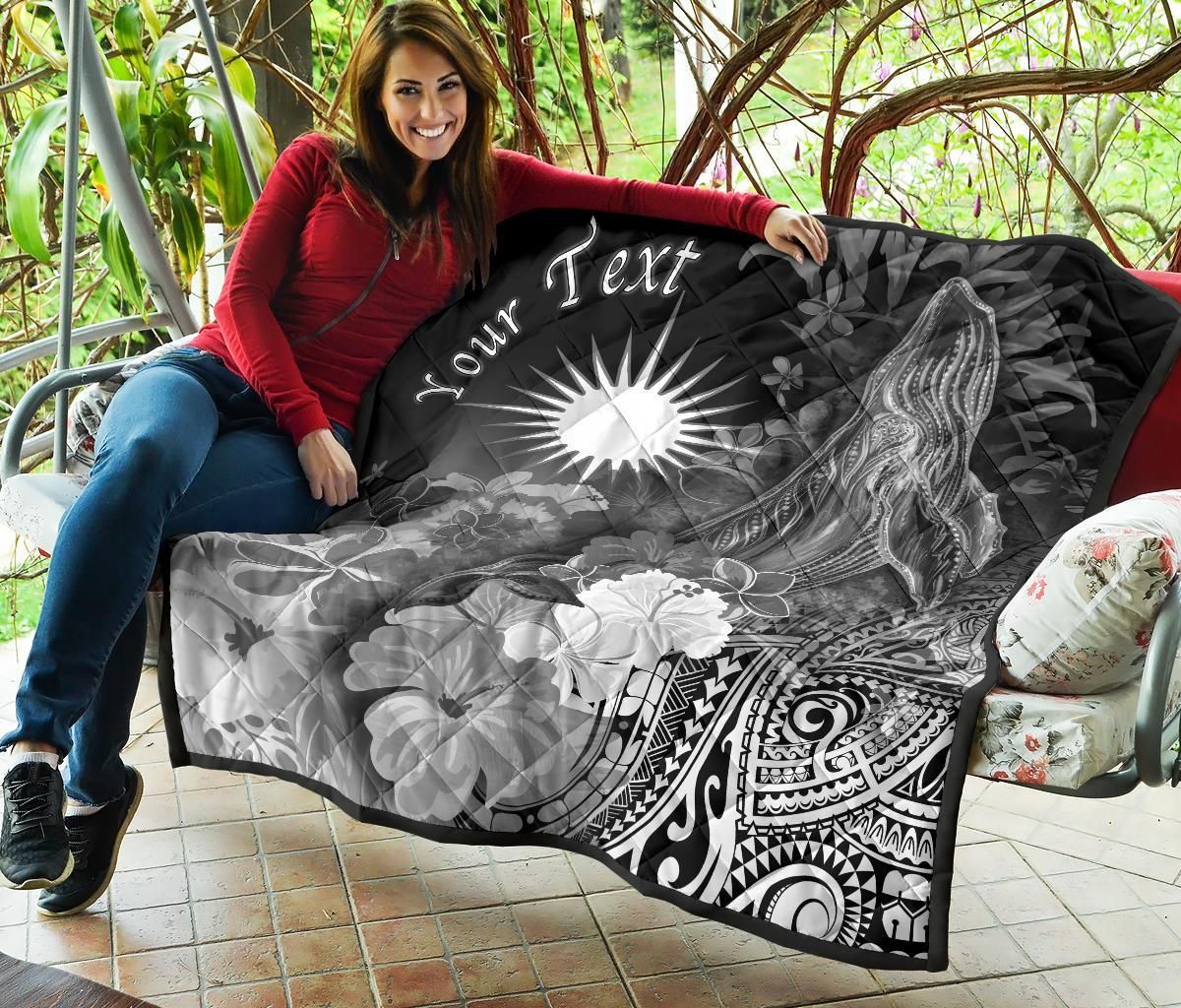 Marshall Islands Custom Personalised Premium Quilt - Humpback Whale with Tropical Flowers (White)