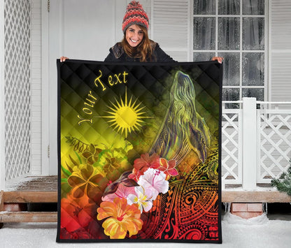Marshall Islands Custom Personalised Premium Quilt - Humpback Whale with Tropical Flowers (Yellow)