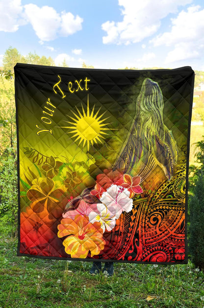 Marshall Islands Custom Personalised Premium Quilt - Humpback Whale with Tropical Flowers (Yellow)