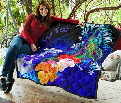 Marshall Islands Custom Personalised Premium Quilts - Humpback Whale with Tropical Flowers (Blue)