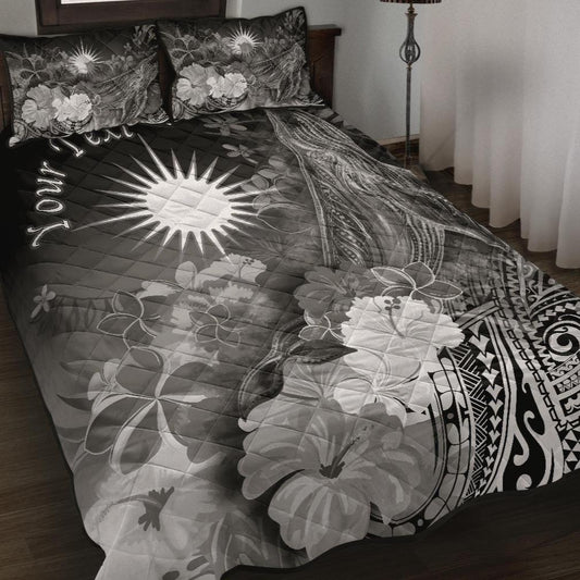 Marshall Islands Custom Personalised Quilt Bed Set - Humpback Whale with Tropical Flowers (White)
