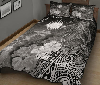 Marshall Islands Custom Personalised Quilt Bed Set - Humpback Whale with Tropical Flowers (White)