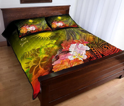 Marshall Islands Custom Personalised Quilt Bed Set - Humpback Whale with Tropical Flowers (Yellow)
