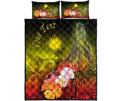Marshall Islands Custom Personalised Quilt Bed Set - Humpback Whale with Tropical Flowers (Yellow)