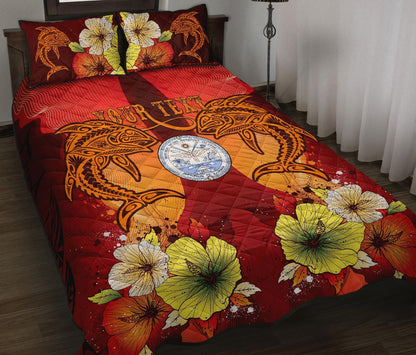 Marshall Islands Custom Personalised Quilt Bed Sets - Tribal Tuna Fish