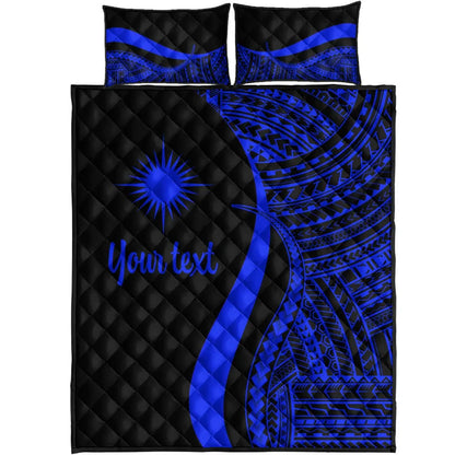 Marshall Islands Custom Personalised Quilt Bed Set - Blue Polynesian Tentacle Tribal Pattern