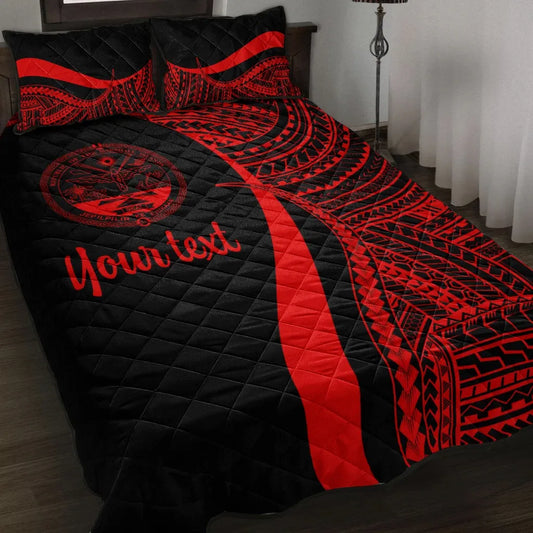 Marshall Islands Custom Personalised Quilt Bed Set - Red Polynesian Tentacle Tribal Pattern Crest