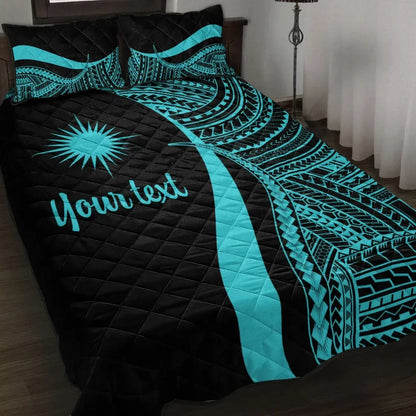 Marshall Islands Custom Personalised Quilt Bed Set - Turquoise Polynesian Tentacle Tribal Pattern