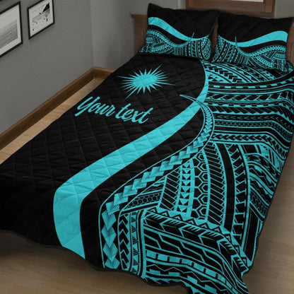 Marshall Islands Custom Personalised Quilt Bed Set - Turquoise Polynesian Tentacle Tribal Pattern