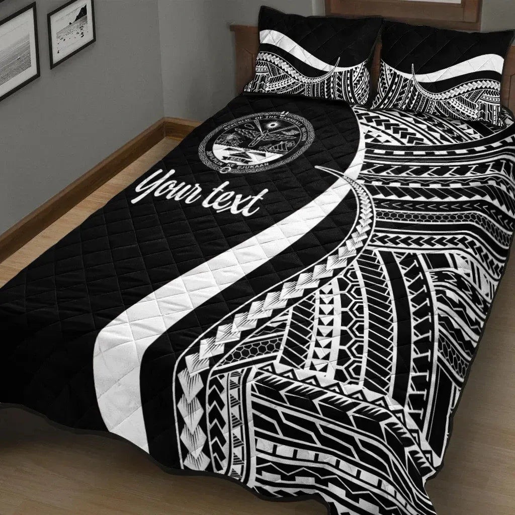 Marshall Islands Custom Personalised Quilt Bed Set - White Polynesian Tentacle Tribal Pattern Crest