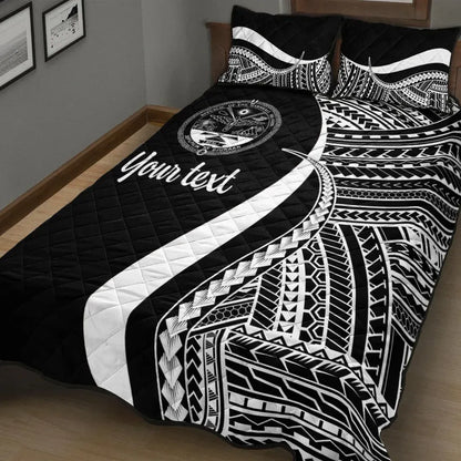 Marshall Islands Custom Personalised Quilt Bed Set - White Polynesian Tentacle Tribal Pattern Crest