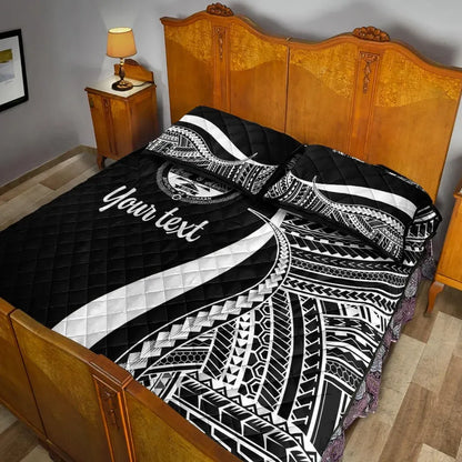 Marshall Islands Custom Personalised Quilt Bed Set - White Polynesian Tentacle Tribal Pattern Crest