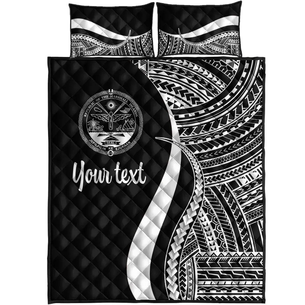 Marshall Islands Custom Personalised Quilt Bed Set - White Polynesian Tentacle Tribal Pattern Crest