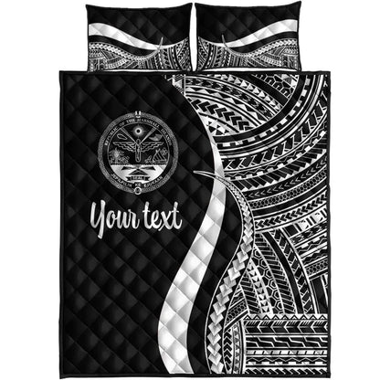 Marshall Islands Custom Personalised Quilt Bed Set - White Polynesian Tentacle Tribal Pattern Crest