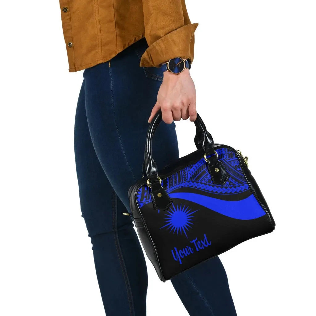 Marshall Islands Custom Personalised Shoulder Handbag - Blue Polynesian Tentacle Tribal Pattern