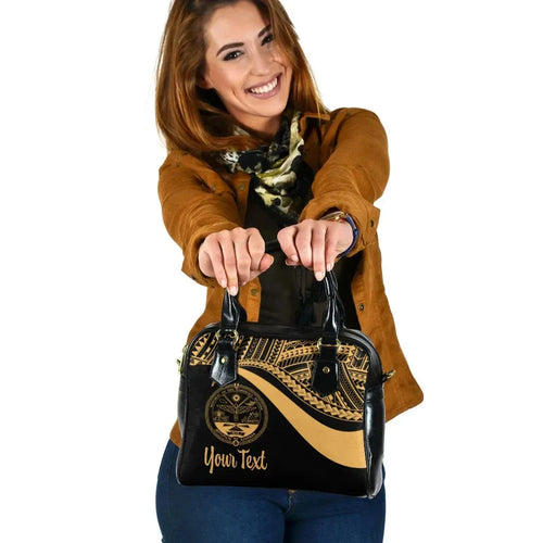 Marshall Islands Custom Personalised Shoulder Handbag - Gold Polynesian Tentacle Tribal Pattern Crest