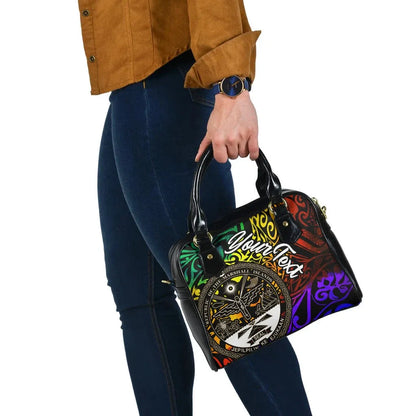 Marshall Islands Custom Personalised Shoulder Handbag - Rainbow Polynesian Pattern Crest