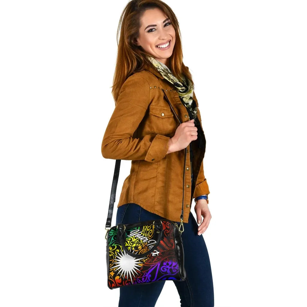 Marshall Islands Custom Personalised Shoulder Handbag - Rainbow Polynesian Pattern