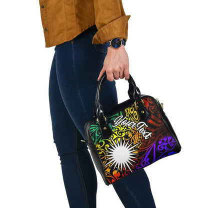 Marshall Islands Custom Personalised Shoulder Handbag - Rainbow Polynesian Pattern
