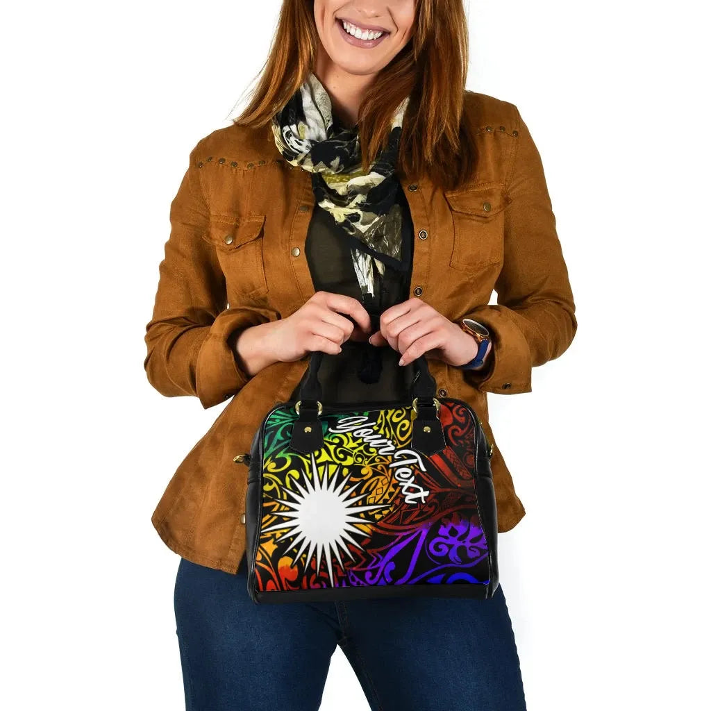 Marshall Islands Custom Personalised Shoulder Handbag - Rainbow Polynesian Pattern