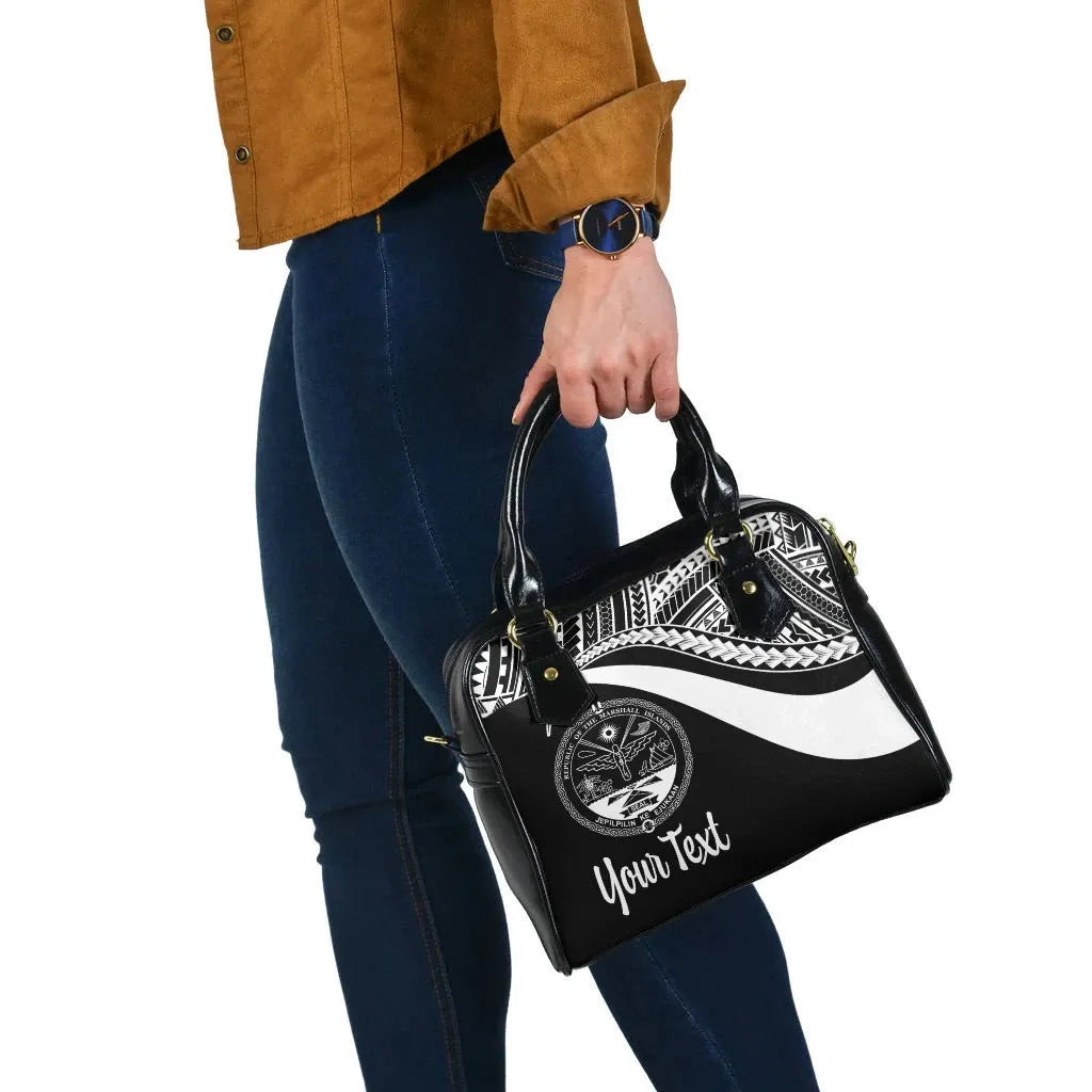 Marshall Islands Custom Personalised Shoulder Handbag - White Polynesian Tentacle Tribal Pattern Crest