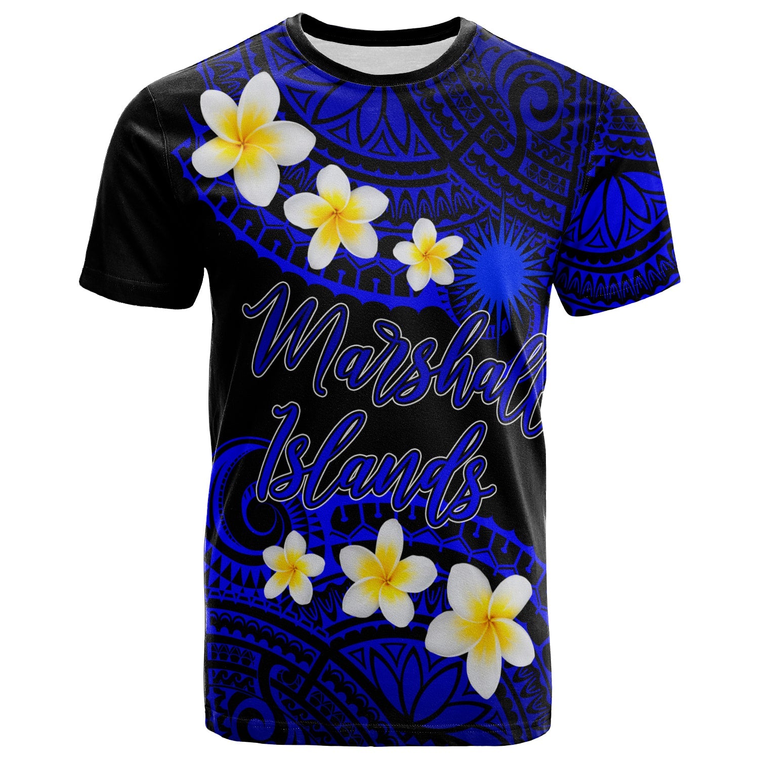 Marshall Islands Custom Personalised T-Shirt - Plumeria Polynesian Vibe Blue