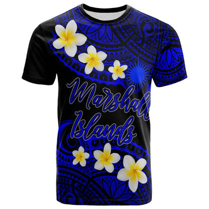 Marshall Islands Custom Personalised T-Shirt - Plumeria Polynesian Vibe Blue