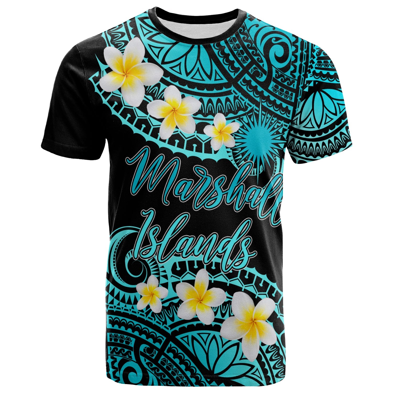 Marshall Islands Custom Personalised T-Shirt - Plumeria Polynesian Vibe Turquoise