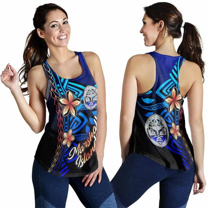 Marshall Islands Custom Personalised Women Racerback Tank - Vintage Tribal Mountain Crest