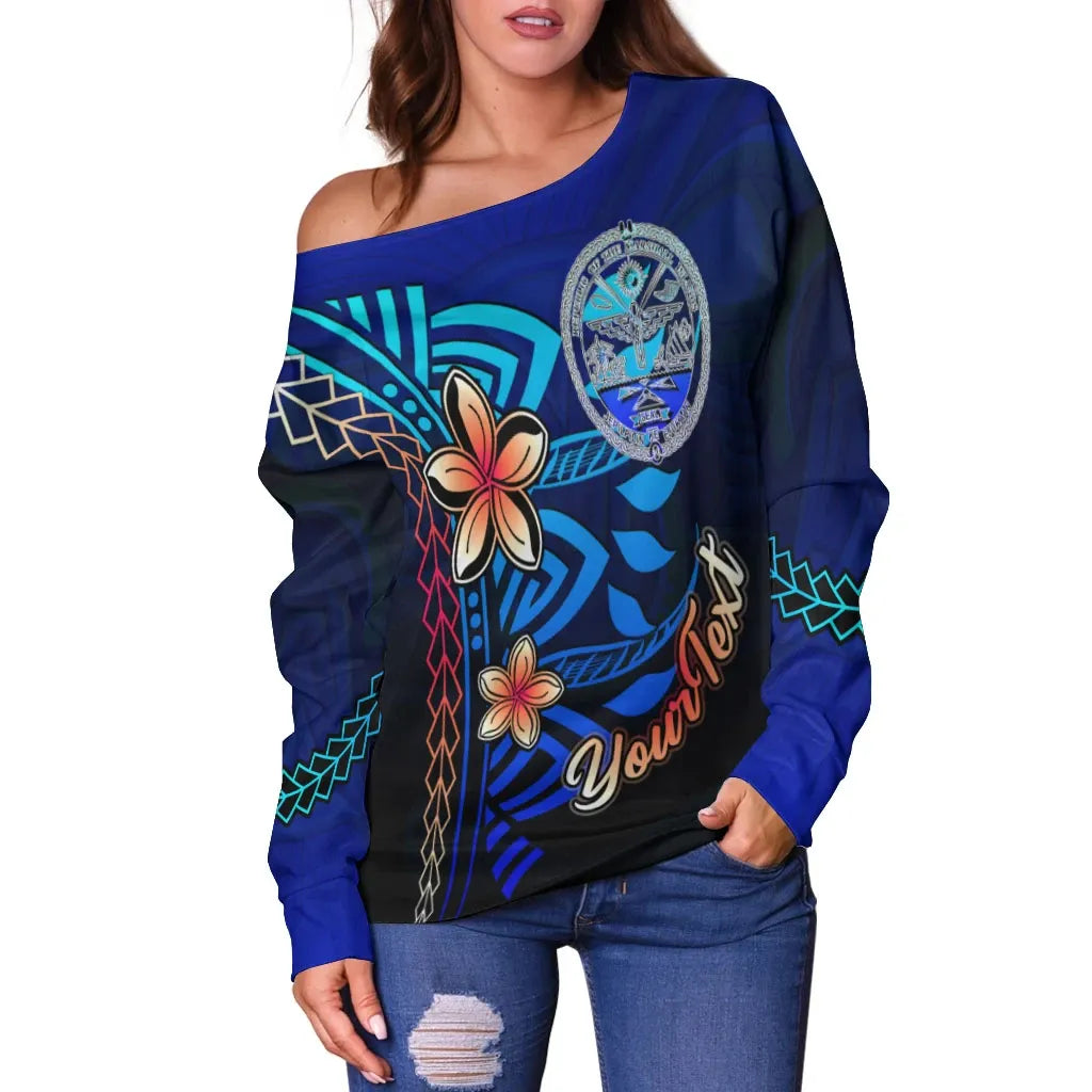Marshall Islands Custom Personalised Women Off Shoulder Sweater - Vintage Tribal Moutain Crest