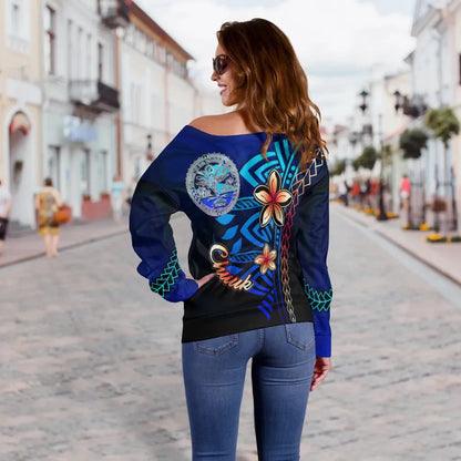 Marshall Islands Custom Personalised Women Off Shoulder Sweater - Vintage Tribal Moutain Crest