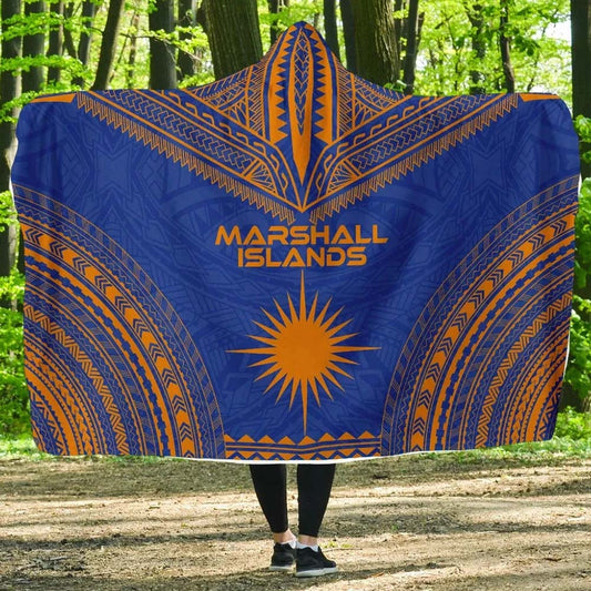 Marshall Islands Flag Polynesian Chief Hooded Blanket