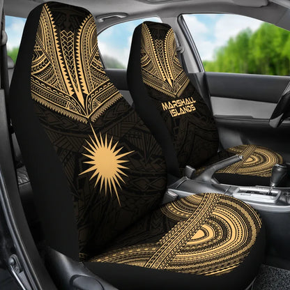 Marshall Islands Car Seat Cover - Marshall Islands Flag Polynesian Chief Tattoo Gold Version