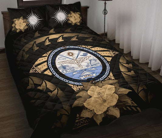 Marshall Islands Polynesian Quilt Bed Set Hibiscus Gold