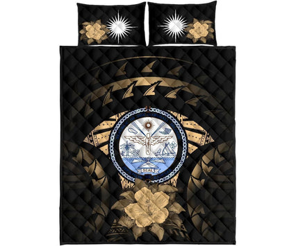 Marshall Islands Polynesian Quilt Bed Set Hibiscus Gold