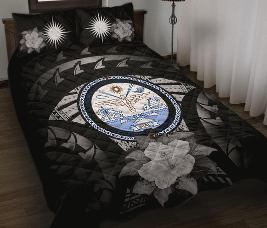 Marshall Islands Polynesian Quilt Bed Set Hibiscus Gray