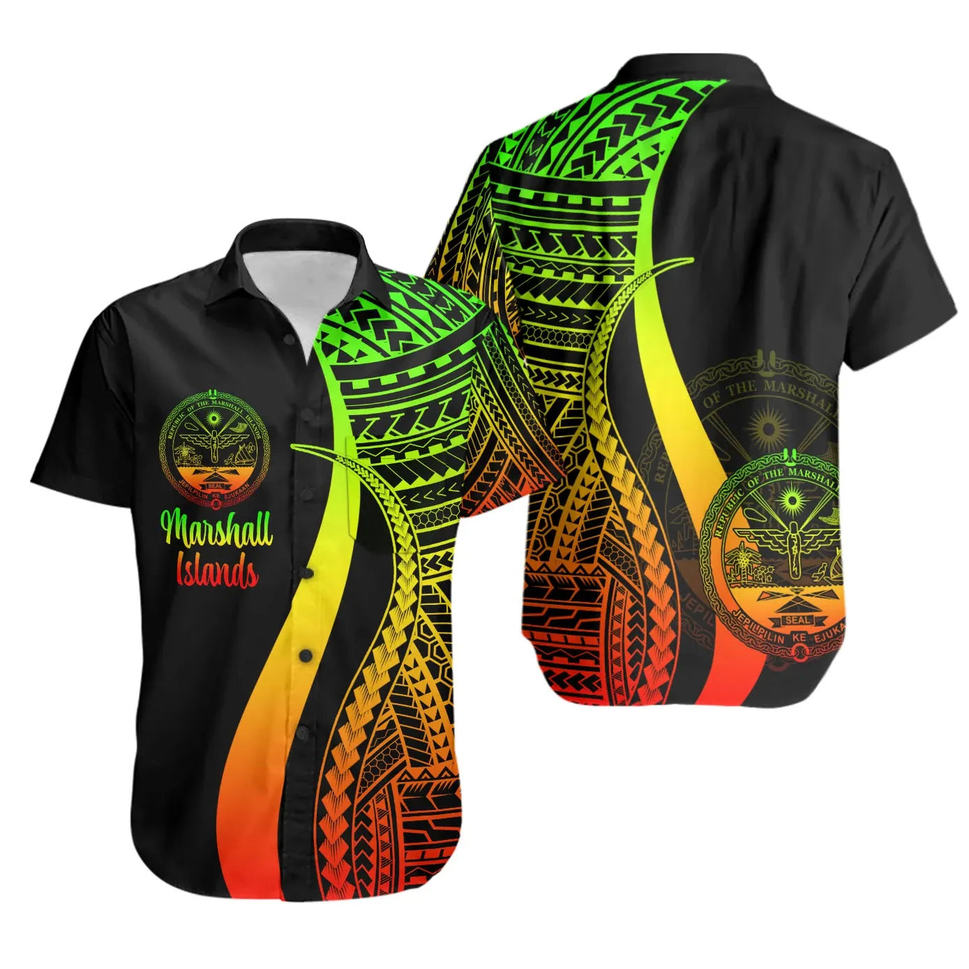 Marshall Islands Short Sleeve Shirt - Reggae Polynesian Tentacle Tribal Pattern Crest