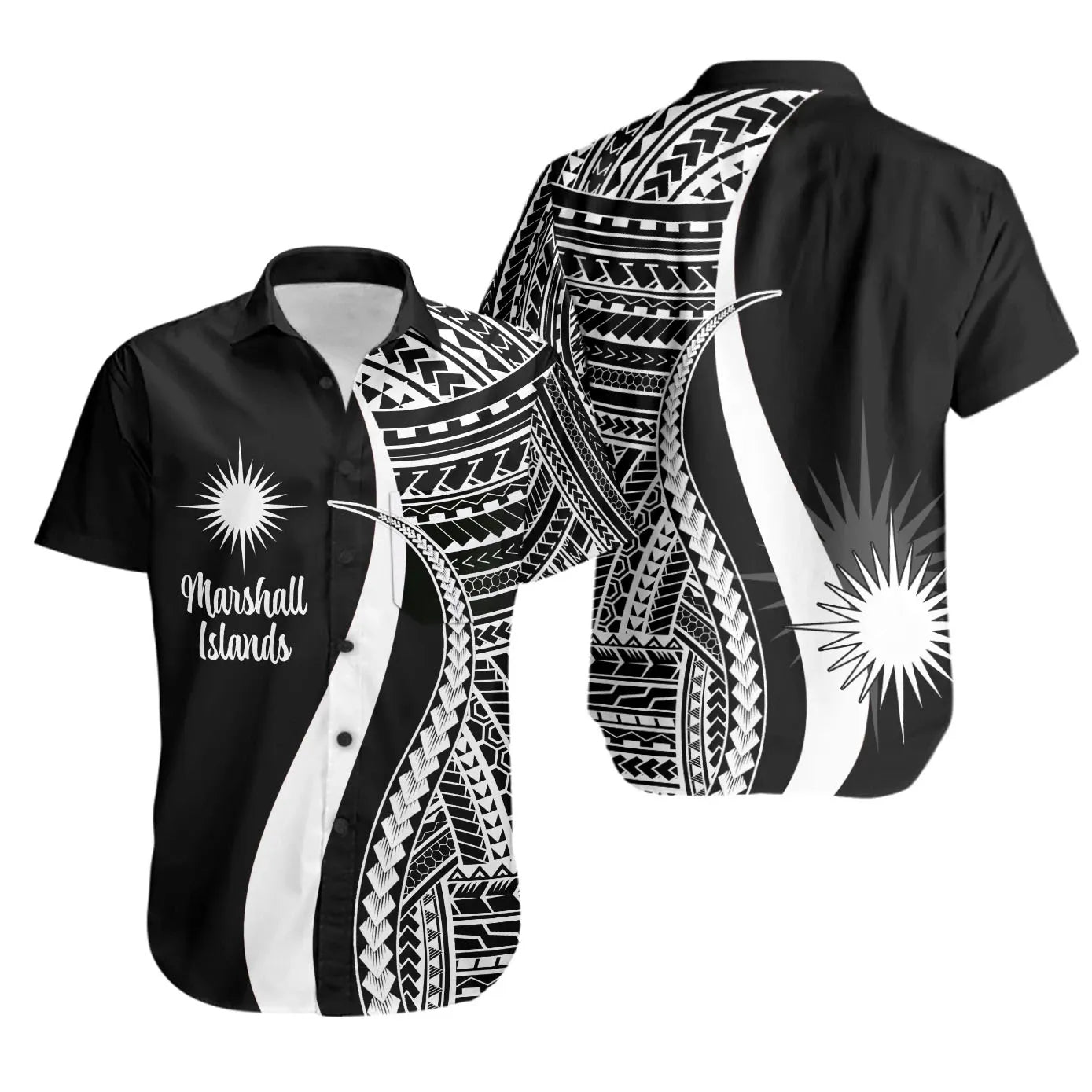 Marshall Islands Short Sleeve Shirt - White Polynesian Tentacle Tribal Pattern