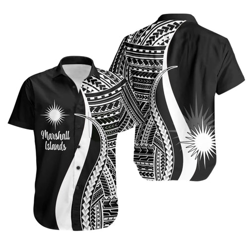 Marshall Islands Short Sleeve Shirt - White Polynesian Tentacle Tribal Pattern