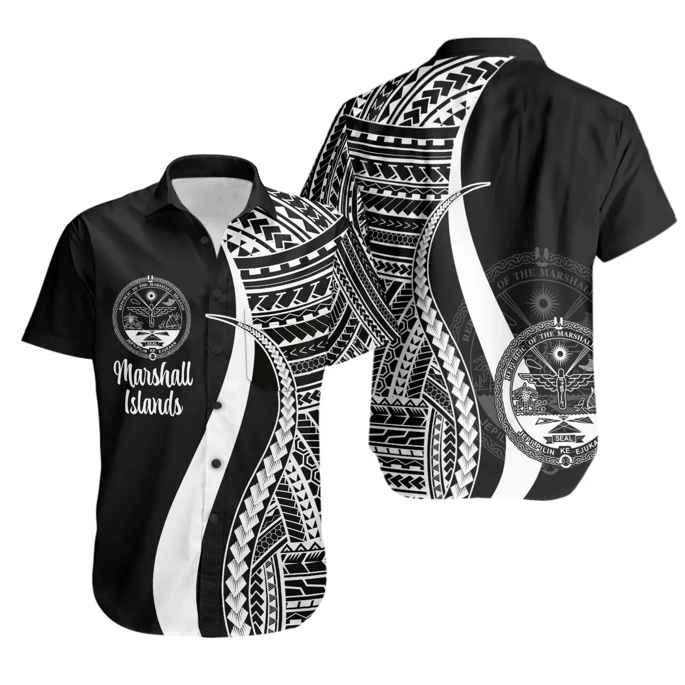 Marshall Islands Short Sleeve Shirt - White Polynesian Tentacle Tribal Pattern Crest