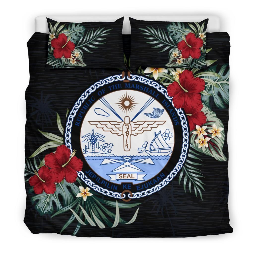 Marshall Islands Duvet Cover Set - Marshall Coat Of Arms Hibiscus