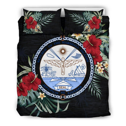 Marshall Islands Duvet Cover Set - Marshall Coat Of Arms Hibiscus