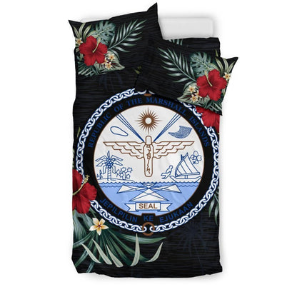 Marshall Islands Duvet Cover Set - Marshall Coat Of Arms Hibiscus