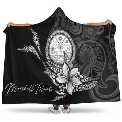Marshall Islands Hooded Blanket - Fish With Plumeria Flowers Style