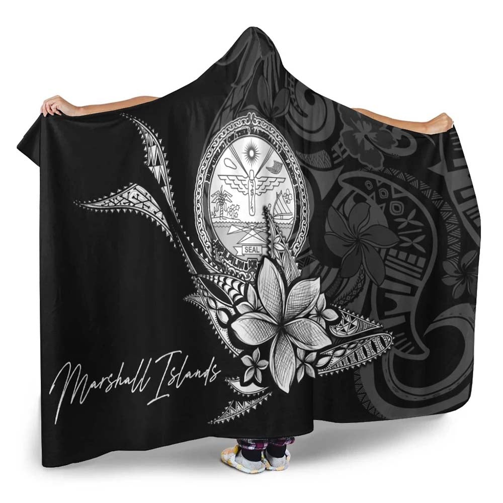 Marshall Islands Hooded Blanket - Fish With Plumeria Flowers Style