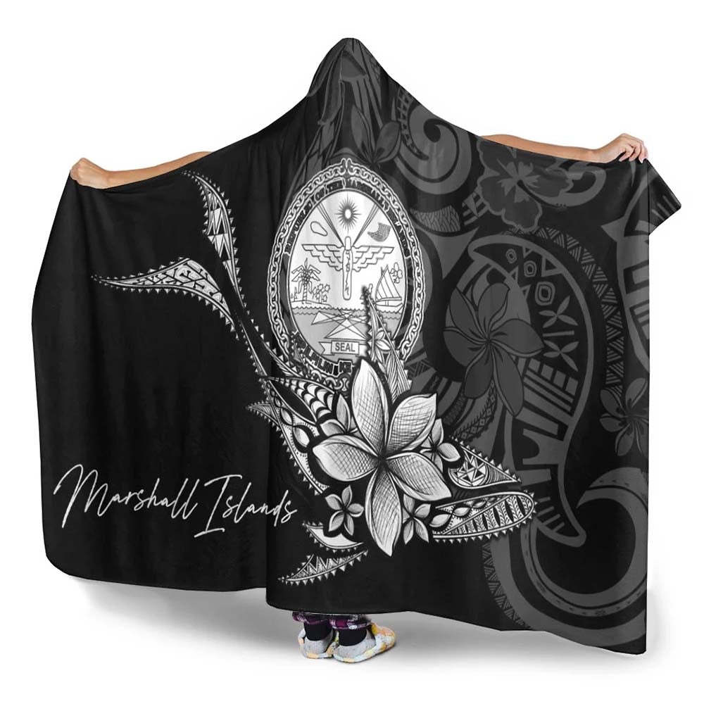 Marshall Islands Hooded Blanket - Fish With Plumeria Flowers Style