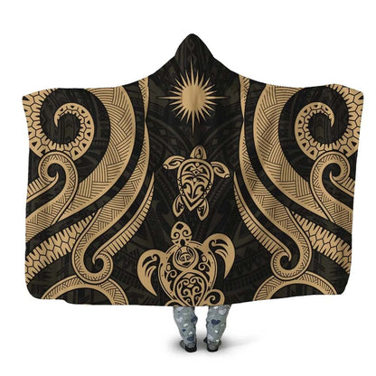 Marshall Islands Hooded Blanket - Gold Tentacle Turtle