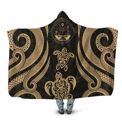 Marshall Islands Hooded Blanket - Gold Tentacle Turtle Crest